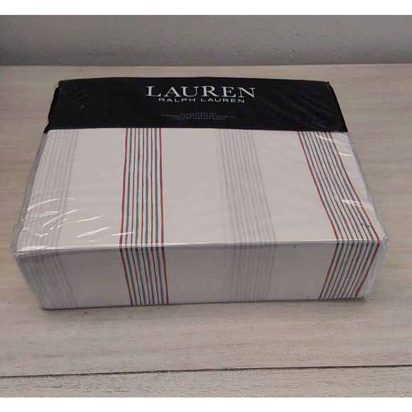 Ralph Lauren MARLEY STRIPE Cream Multi 100% Cotton Queen Sheet Set Bedding - Picture 2 of 10